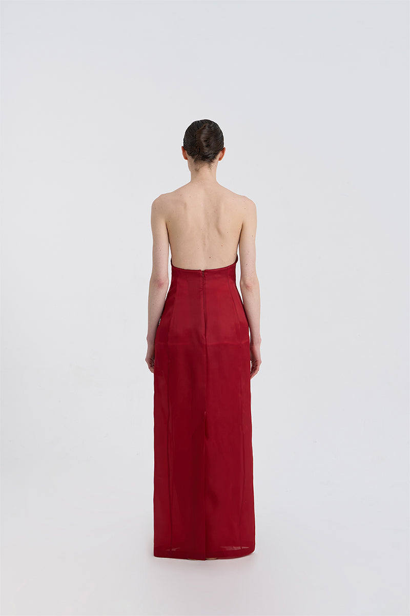CORSET SILK GOWN IN RED - CULT MIA