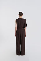 JINSUN FILANTE brown wool jumpsuit displayed from the back, featuring a tailored fit and stylish design.