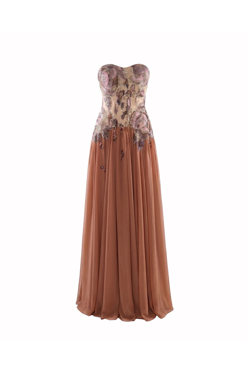 HACCHIC COUTURE Aurora cape gown in cinnamon rose, elegant maxi dress with flowing fabric and stylish design.