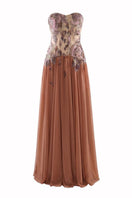 HACCHIC COUTURE Aurora embellished gown in cinnamon rose with intricate beadwork and flowing fabric, elegant evening wear.