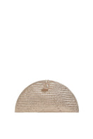Adriana Castro mini leather clutch in gold with sleek design and compact size, perfect for evening accessories.