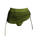 Andrea Iyamah Makena fringe bikini bottom in olive green with fringe details, stylish swimwear for beach or pool.
