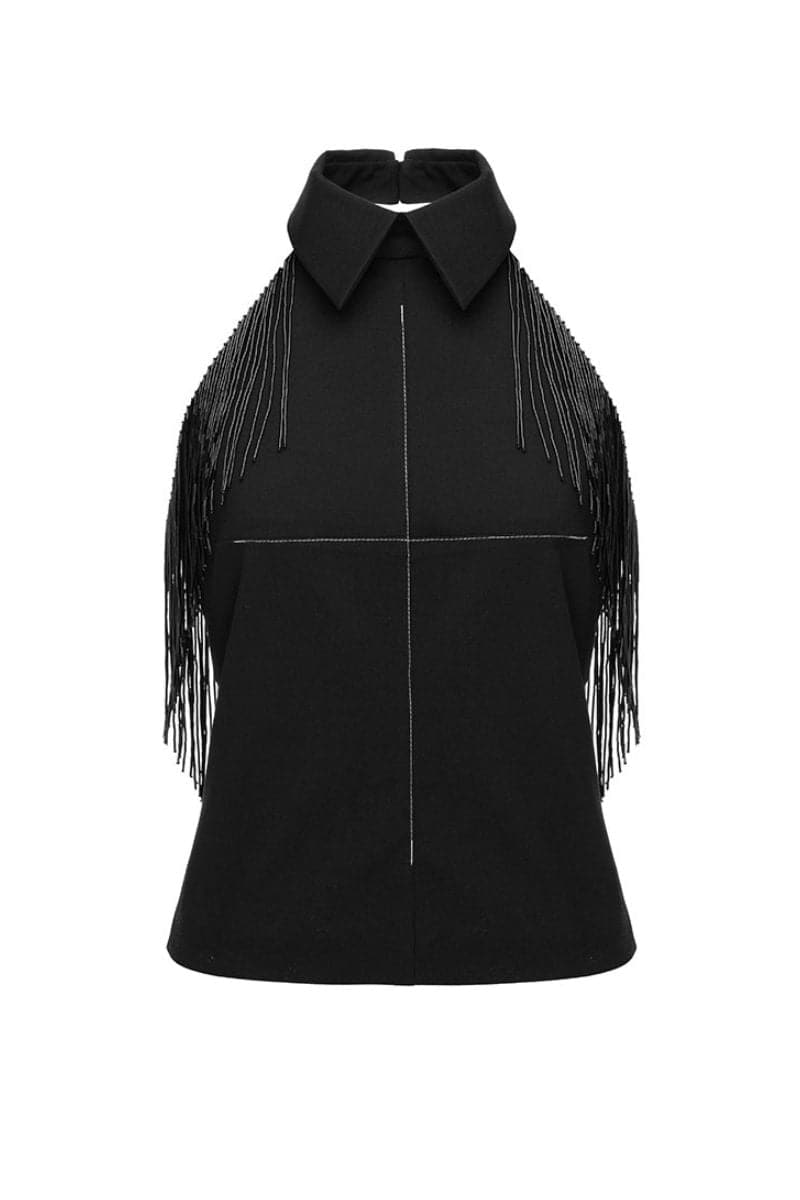 BLACK TOP WITH BEADED FRINGE - CULT MIA