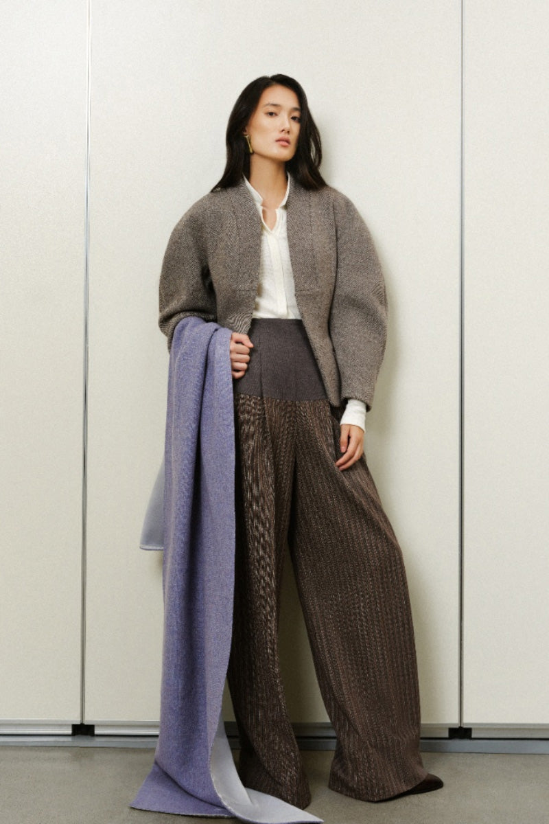 Lecia two-tone waist pleated trousers featuring a stylish design, tailored fit, and classic pleats, perfect for sophisticated outfits.
