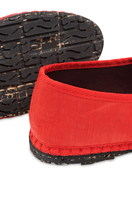 Flabelus Polly red flats with matching red piping, stylish slip-on shoes, perfect for casual or dressy outfits.