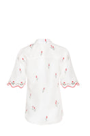 Estefania ivory tulip shirt with long sleeves and a relaxed fit, featuring a floral tulip pattern and elegant design.