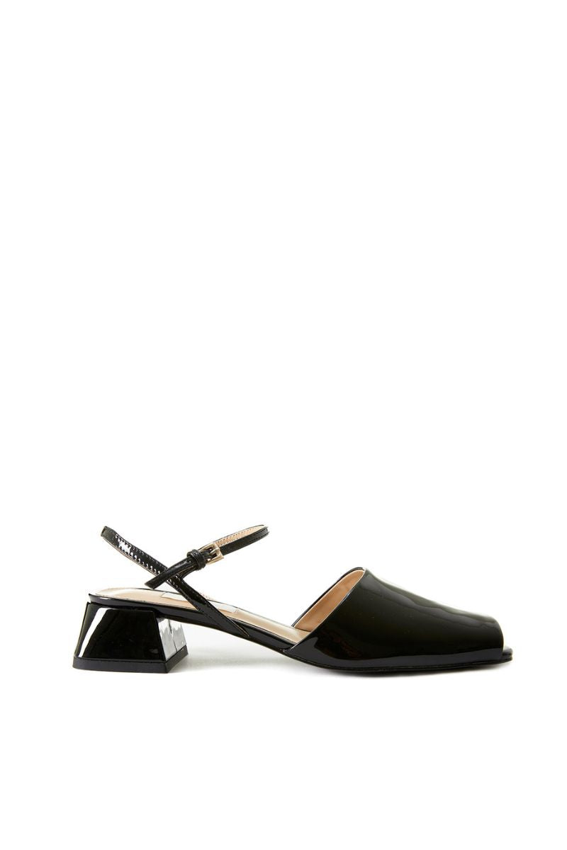 PEEP TOE SLINGBACK HEELS IN BLACK - CULT MIA