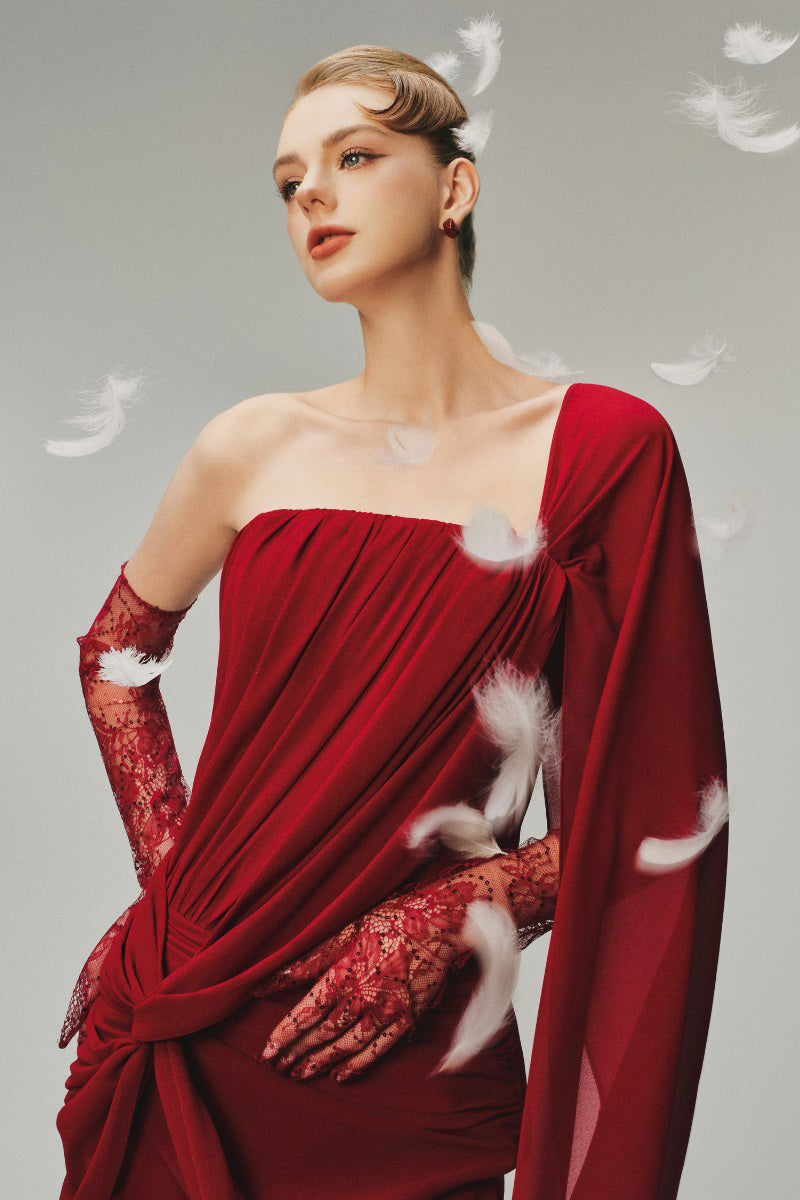 Margée Atelier EVA one-shoulder maxi dress in flowing fabric, stylish design with a single shoulder strap and elegant silhouette.