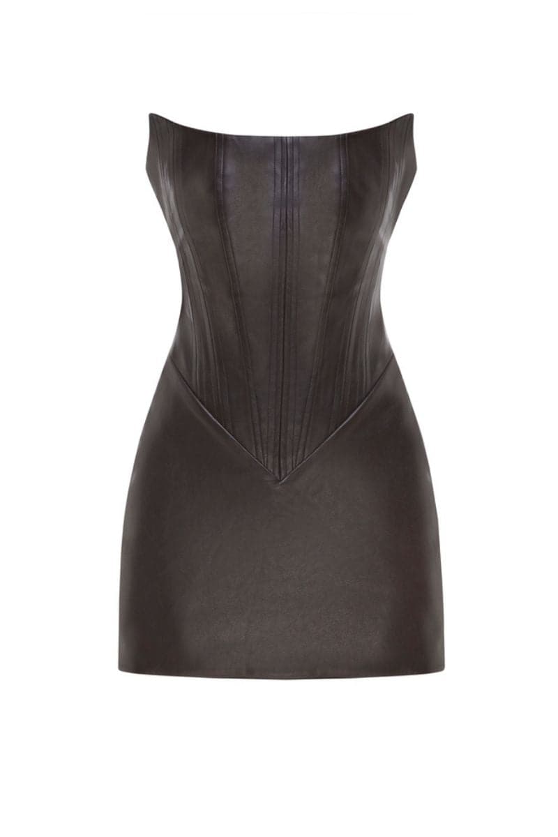 DEEP BROWN TWO SIDED TIBI LEATHER MINI DRESS - CULT MIA
