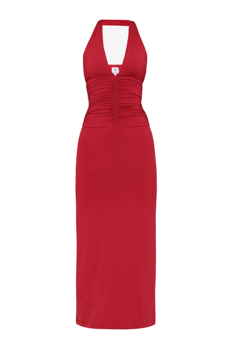 red flowy maxi dress Summer Away GARDA MAXI DRESS IN CHERRY