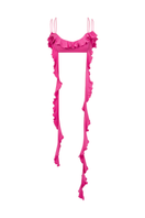 Pink Sudi Etuz jersey crop top with ruffles, stylish and lightweight, perfect for casual and trendy outfits.