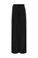 Black Vaska wide-leg pants with a belted waist, featuring a relaxed fit and stylish silhouette.