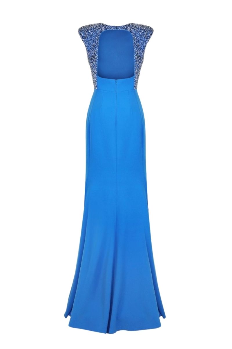 ENID AZUZE BLUE CAP SLEEVE MERMAID GOWN - CULT MIA