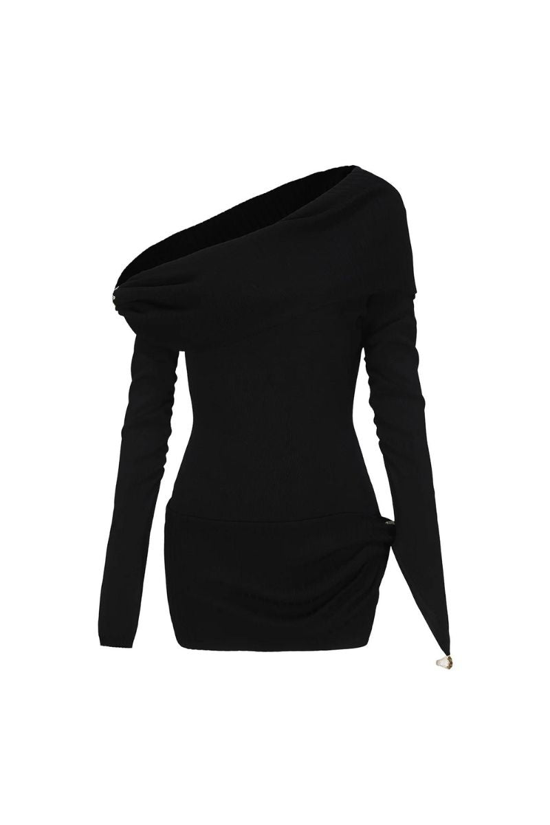 NICOLE BLACK OFF-SHOULDER MINI DRESS - CULT MIA