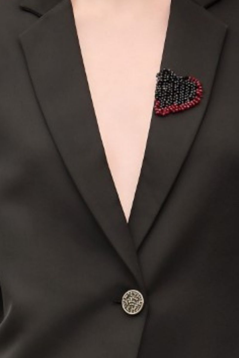 BLACK KELLY TAFFETA FEATHER SUIT JACKET AND PANTS SET - CULT MIA