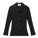 Dāl the Label modal rib knit collared cardigan featuring a button-up front and long sleeves, in soft, textured fabric.