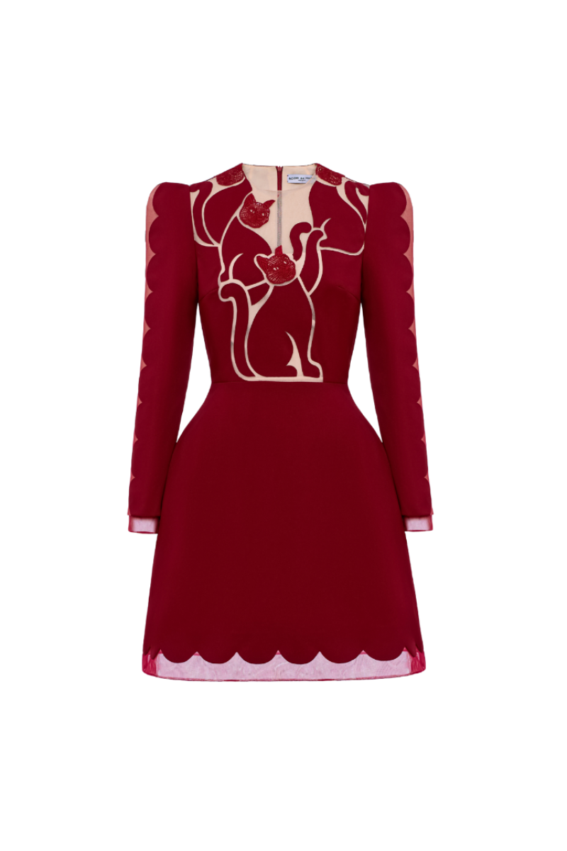 LONG SLEEVE POLY-WOOL MINI DRESS IN RED