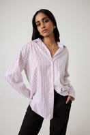 Summer Away Ravenna shirt in burgundy stripe, casual long-sleeve shirt with stylish pattern and button-up front.
