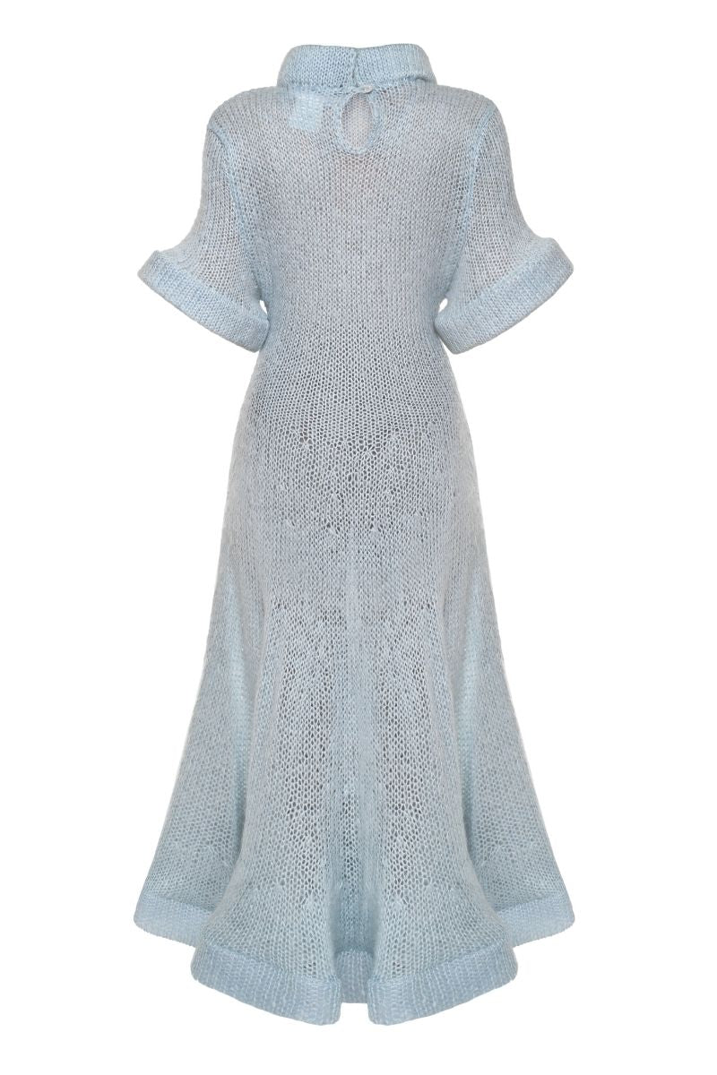 high neck draped midi dress Oleandra | Lemon High-Neck Midi-Dress With Draped-Detail