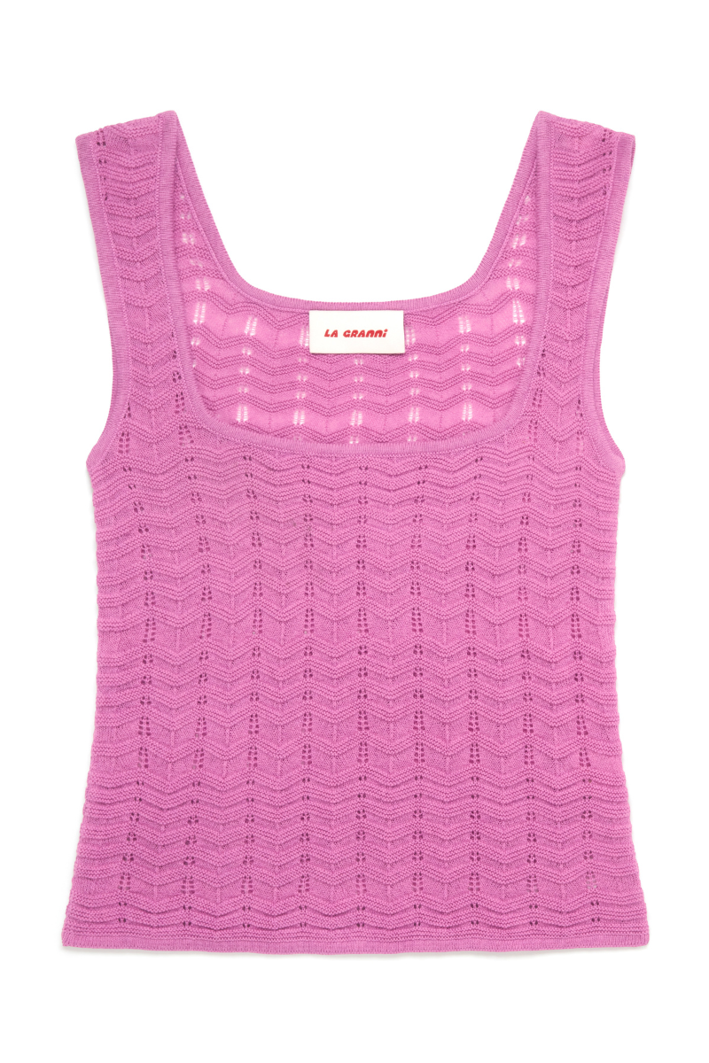 Pink La Granni Marsito top featuring a stylish, fitted design with short sleeves and a round neckline.