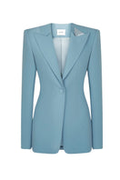 Grosvenor baby blue blazer by Lekieu, stylish tailored jacket for children with a smooth fabric finish and classic collar.