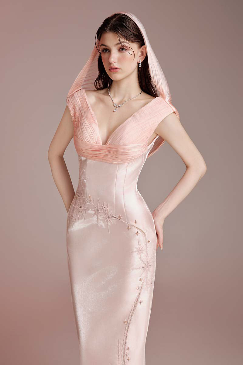 blush pink fitted dress Modal Sweetheart-Neck Cowl-Waist Maxi Dress in Blush Pink - XXS