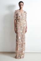 TONYY Freeze Poncho Maxi Dress in neutral color, flowing gown with relaxed fit and elegant drape, suitable for casual or formal wear.