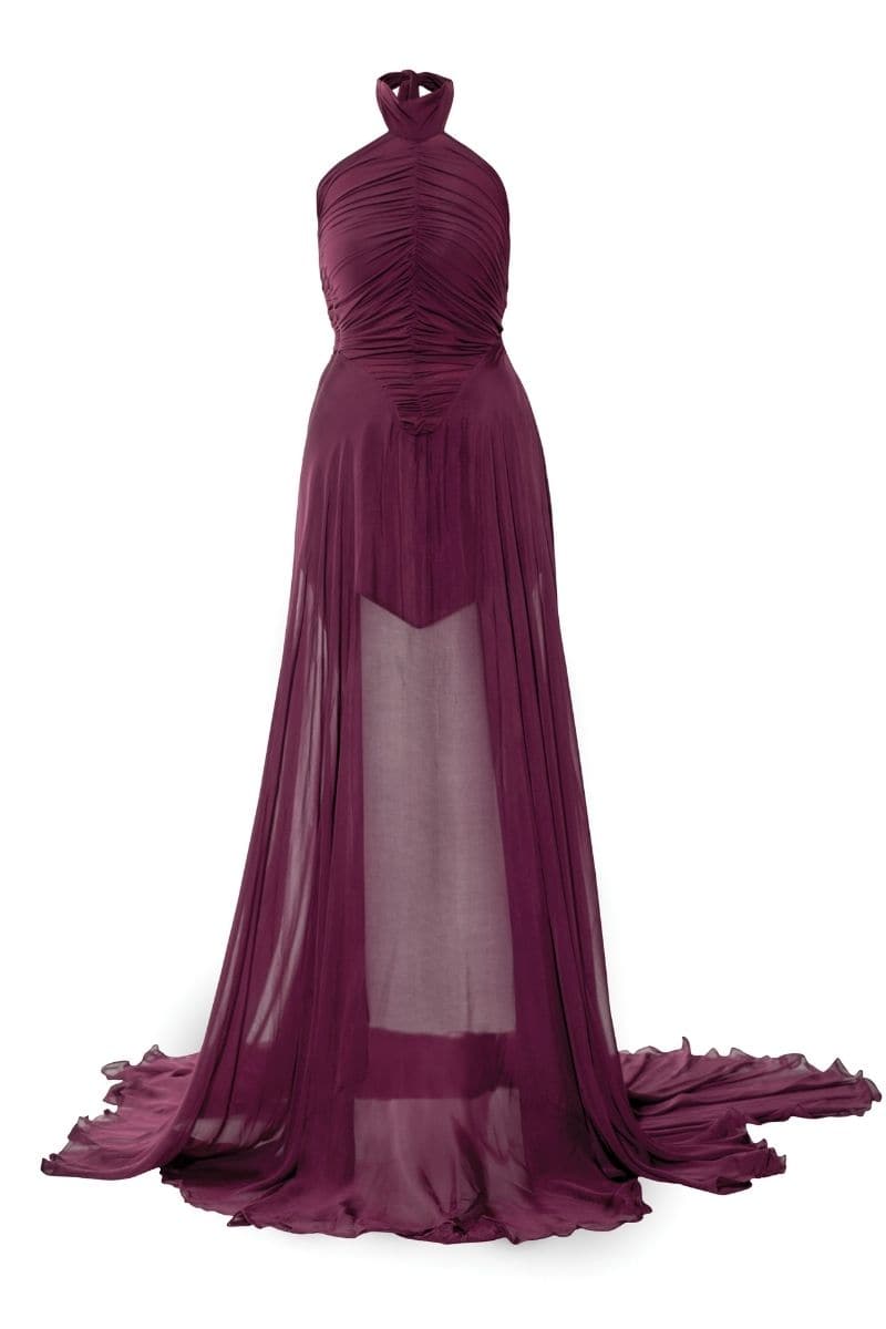 KERSTIN WINE FLARED GOWN - CULT MIA