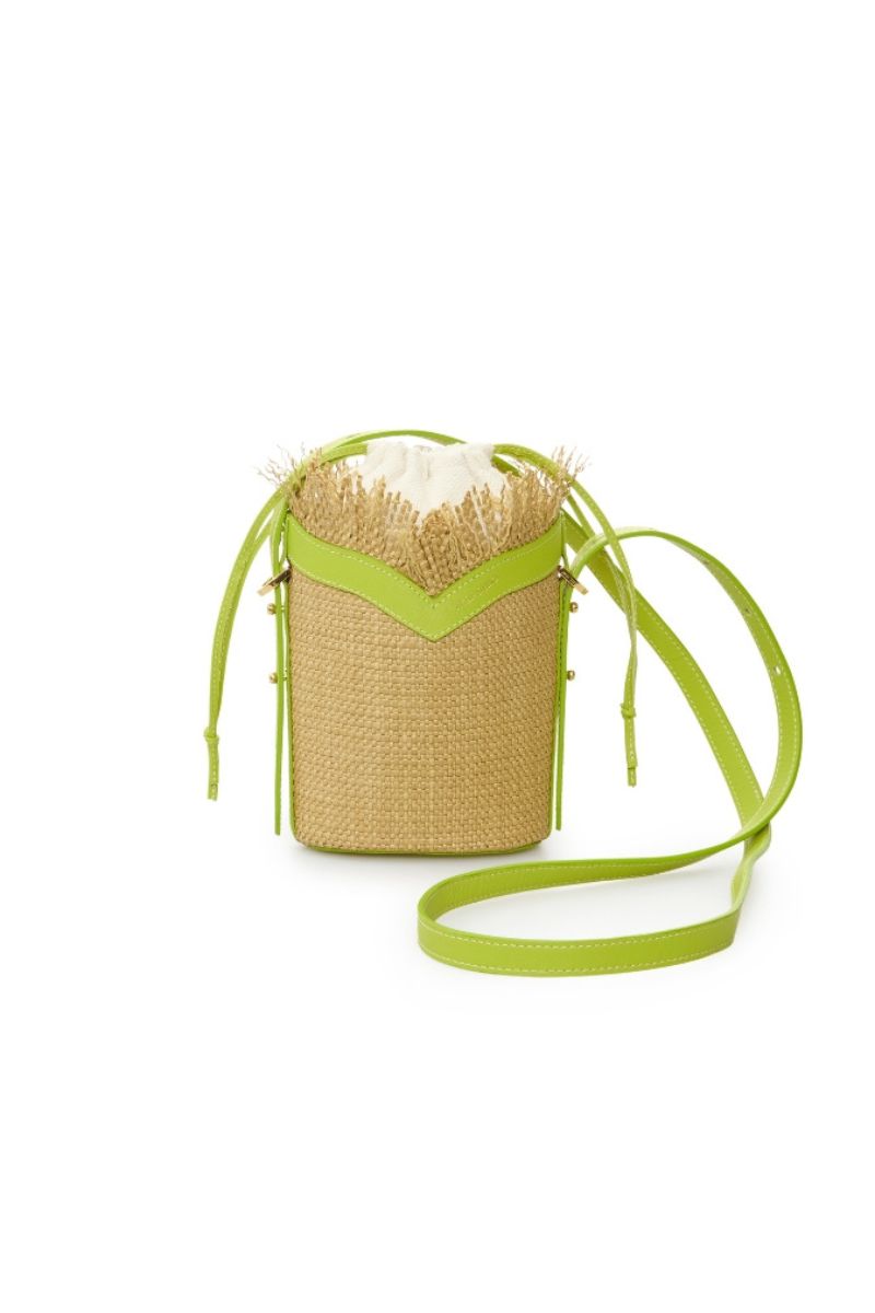 Beige Vikele Studio Bucket Mini Bag with shoulder strap, soft leather texture, and compact design for stylish everyday use.