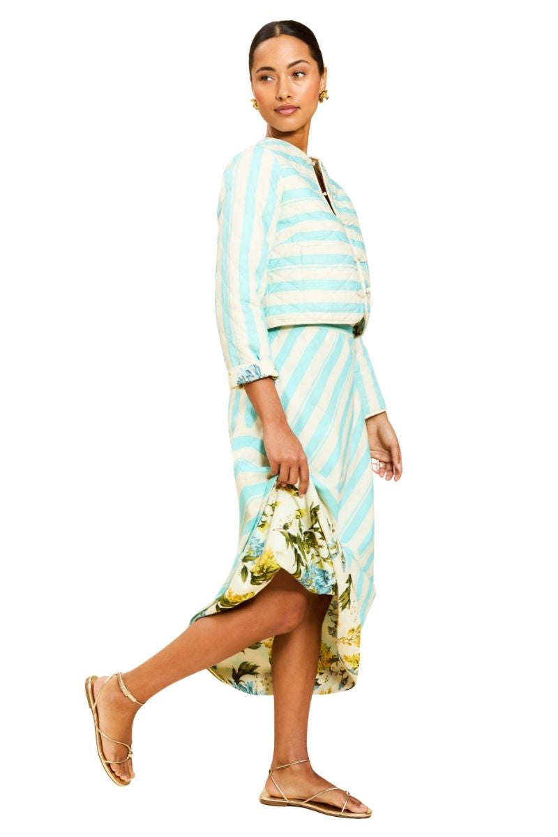 Mestiza New York Santiago convertible midi skirt in Aegean Blooms with floral pattern and versatile design.