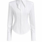 White cupped collar shirt by Keira Tong, featuring a classic design with a fitted silhouette and button-up front.