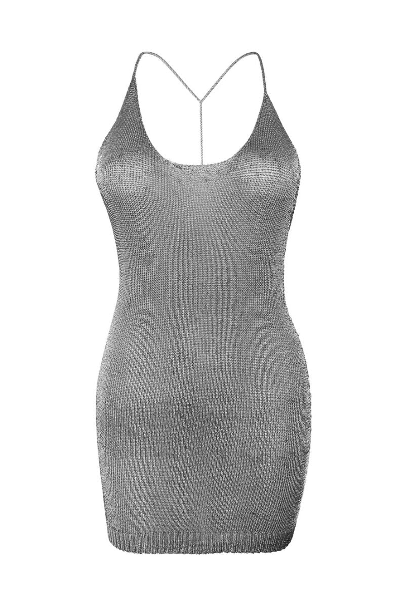 SILVER SPARKLY KNIT MINI DRESS - CULT MIA