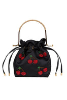 Waiwai Rio BEL CETIM cherry top handle bag with satin finish and structured design, featuring a sleek, elegant look.