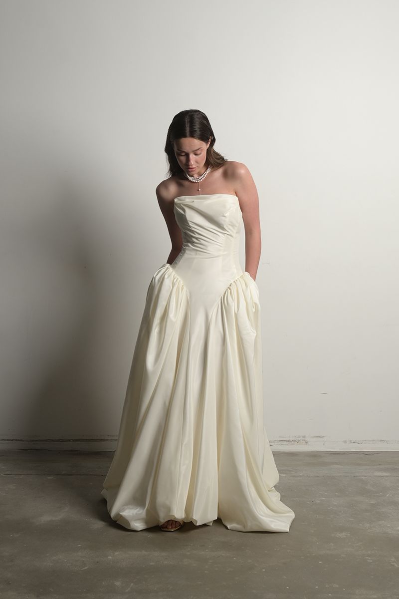 IVORY PRINCESS TAFFETA DROP WAIST GOWN - CULT MIA