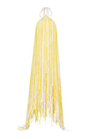 Yellow Valenciani halter neck fringed maxi dress with flowing fabric and stylish design, perfect for summer occasions.
