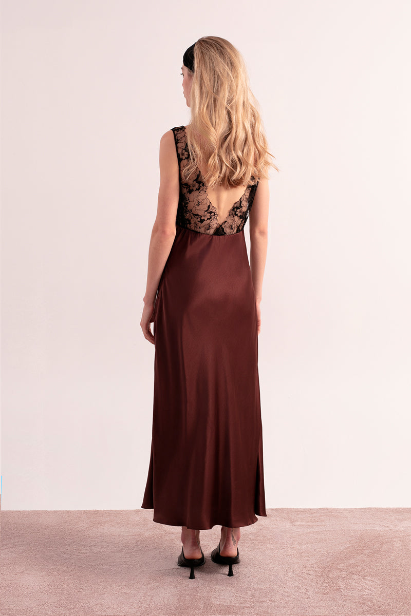 chocolate brown tea length dress Zapaka Women Dark Brown V-Neck Satin A-Line Polka Dots Dress Tea Length Cap Sleeve Party Dress, Dark Brown / US6