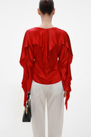 Elenareva red viscose blouse with ruffles, featuring a stylish and flowy design, perfect for casual or formal wear.