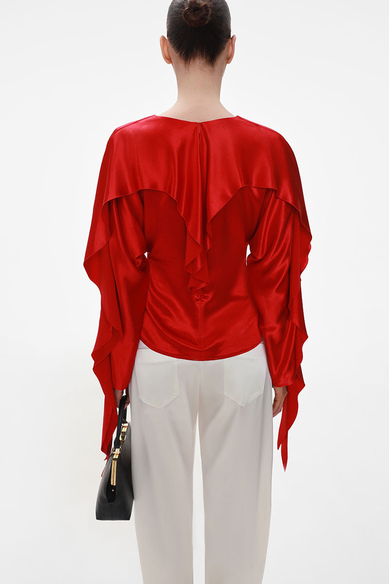 Elenareva red viscose blouse with ruffles, featuring a stylish and flowy design, perfect for casual or formal wear.