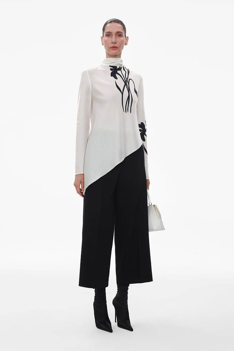 Elenareva ivory silk blouse with floral print, featuring a lightweight, elegant top with long sleeves and a feminine design.