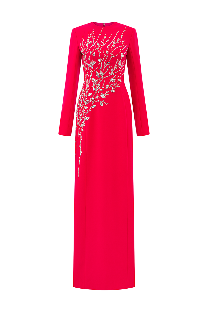 PADDED SHOULDER CRYSTAL EMBELLISHED STRAIGHT DRESS - CULT MIA