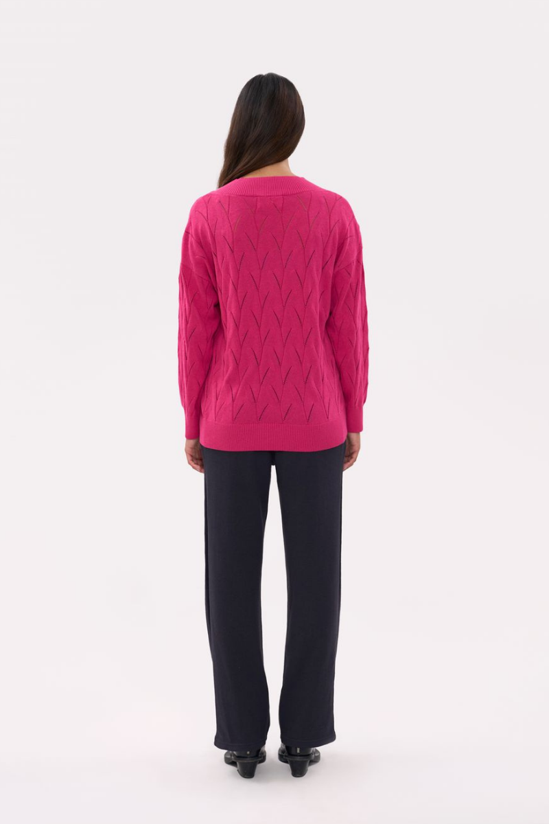 OVERSIZED V NECK JUMPER IN BRIGHT PINK - CULT MIA