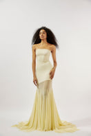 Deme By Gabriella Dahlia Butter Yellow Tube Gown, elegant floor-length dress with fitted bodice and flowing skirt, formal evening wear
