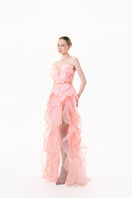 Blooming Blush Rose tiered gown by Happy Clothing featuring a flowing, layered design in soft blush pink.