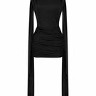 Black Carolina dress by LEDIEL, mini dress with a fitted silhouette, shown on a model in a stylish indoor setting.