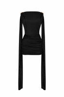 Black Carolina dress by LEDIEL, mini dress with a fitted silhouette, shown on a model in a stylish indoor setting.