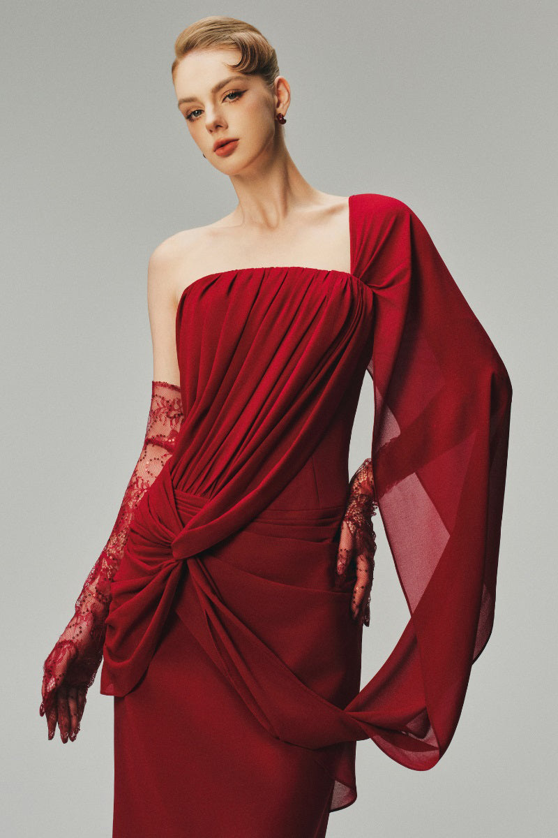 Elegant black EVA one-shoulder maxi dress by Margée Atelier, featuring a flowing silhouette and stylish design.