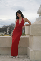 Summer Away Garda Maxi Dress in cherry with flowing fabric and sleeveless design, perfect for warm-weather occasions.