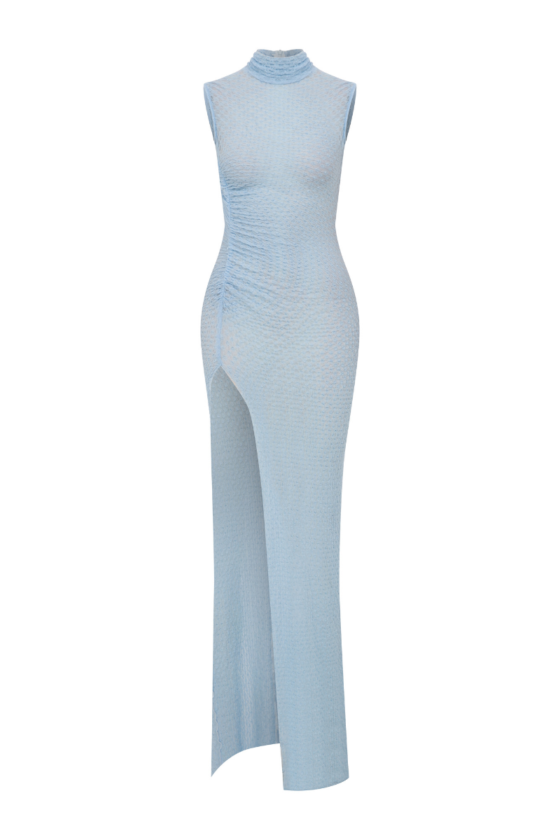WAFFLE LACE DRESS WITH DEEP SLIT - CULT MIA
