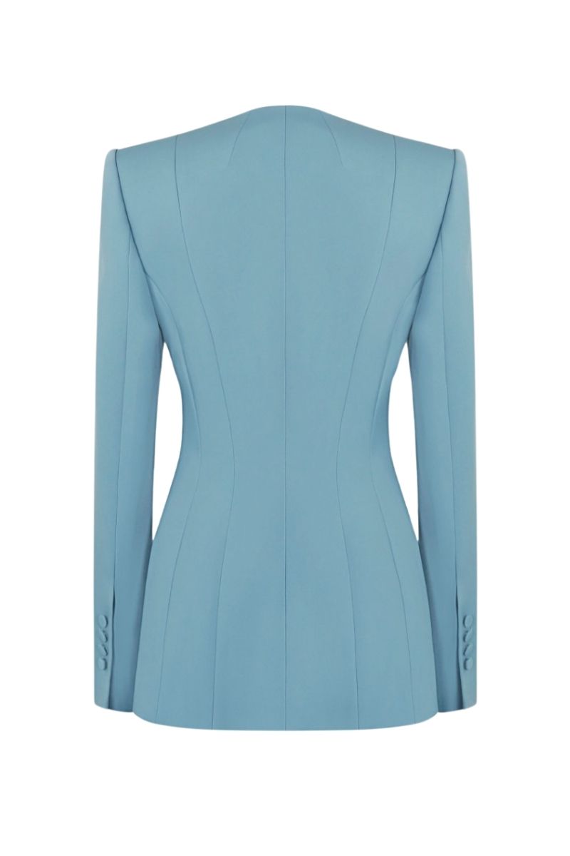 Grosvenor baby blue blazer by Lekieu, tailored children's blazer with classic fit and soft fabric, displayed on a hanger.