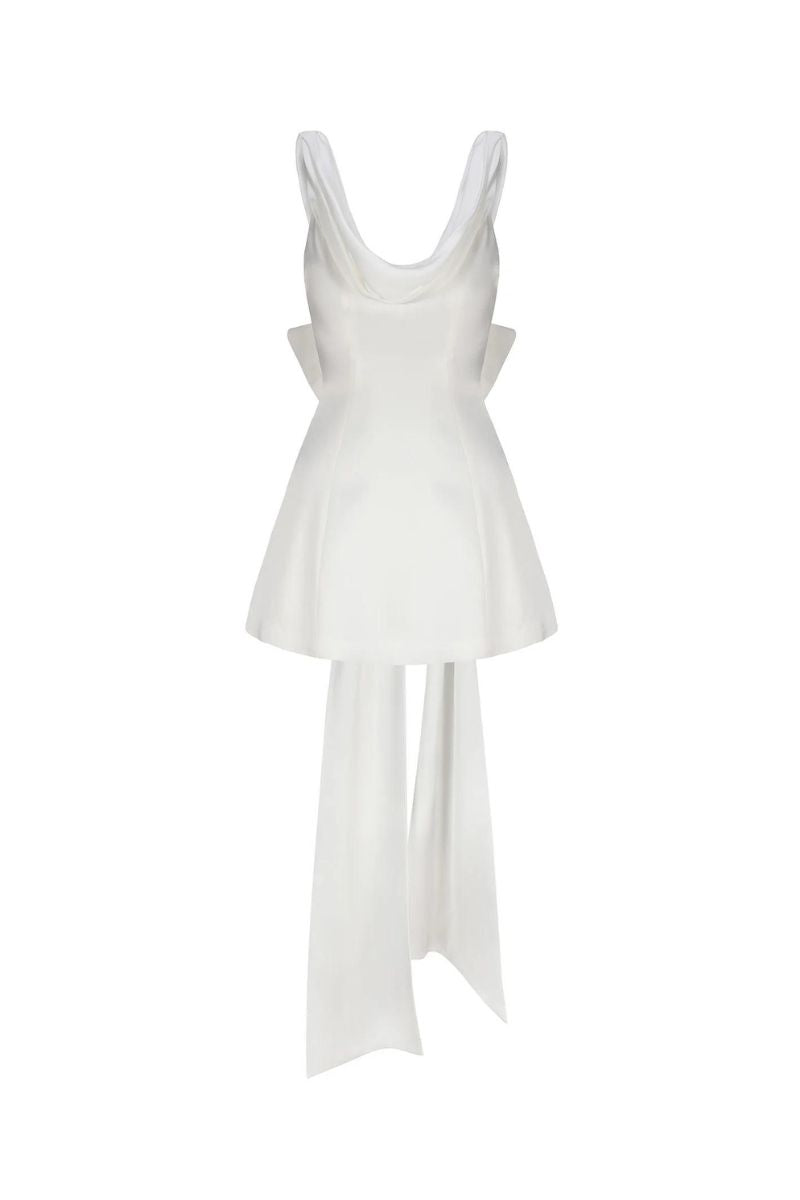 SILVIA WHITE SILK BOW MINI DRESS - CULT MIA
